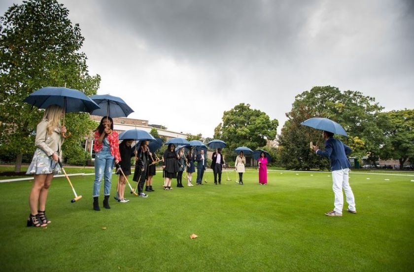 Malcolm Borwick leads the Polo Clinic. L to R Lydia Collins Cherelle Patterson Flo Wales Bonner Eve Simmons Monicha Tully